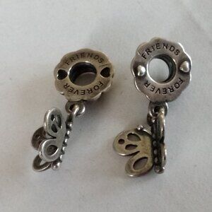 set  2 Retired Pandora Friends Forever Butterfly Dangle Charm